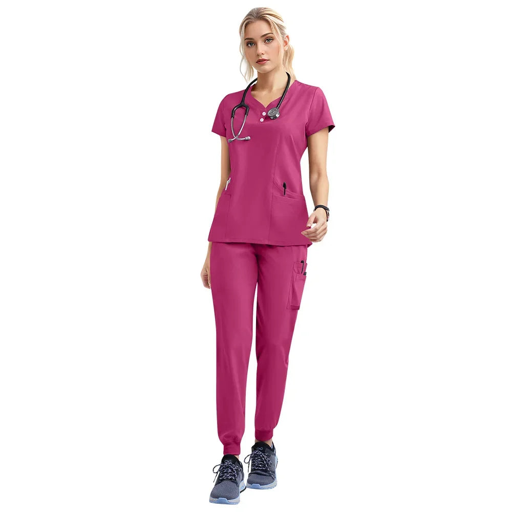 JUPAOPAOCN Nurse Scrubs Set Medical Uniform Women Jogger