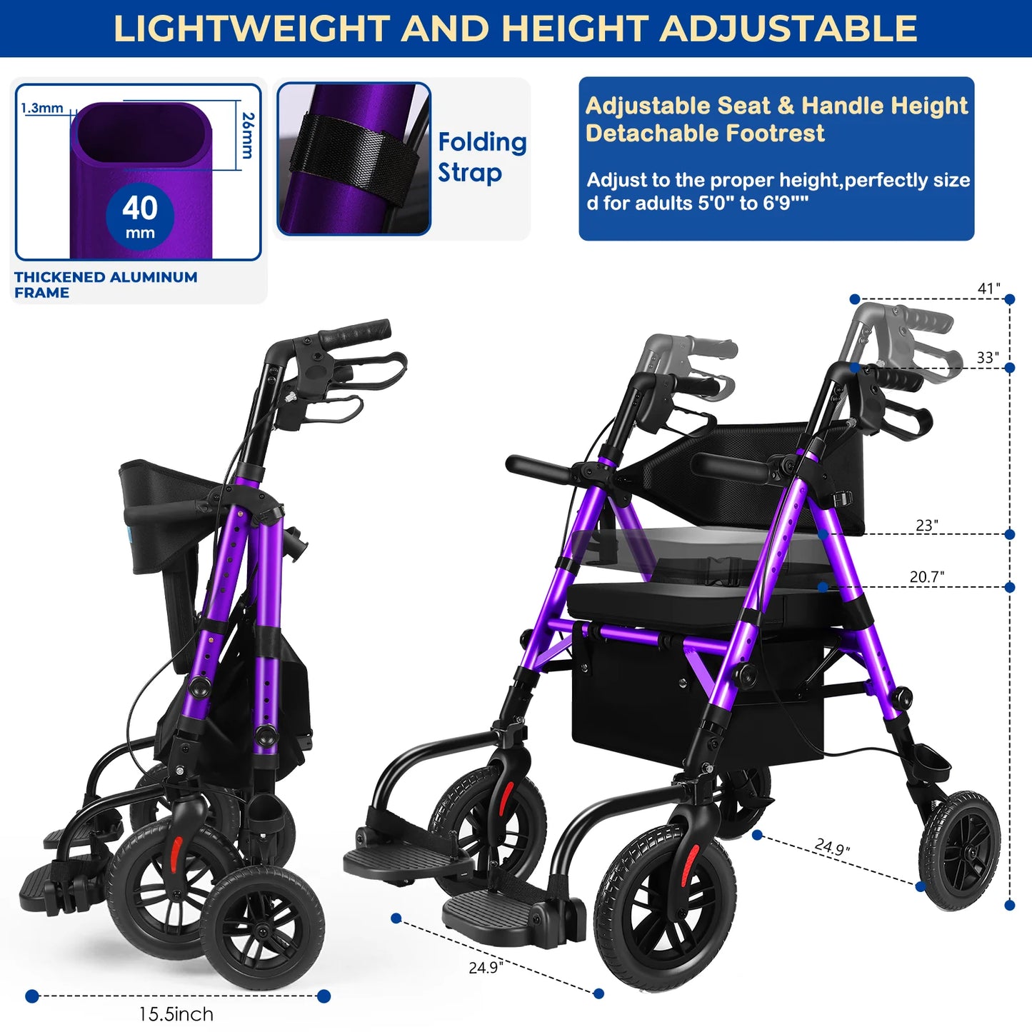 Origin Lightweight 2 In 1 Rolling Walker Wheelchair Combo