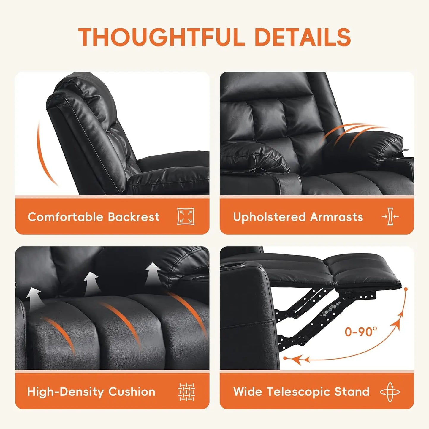 XMSJ Swivel Rocker Recliner Chair With Massage And USB Ports