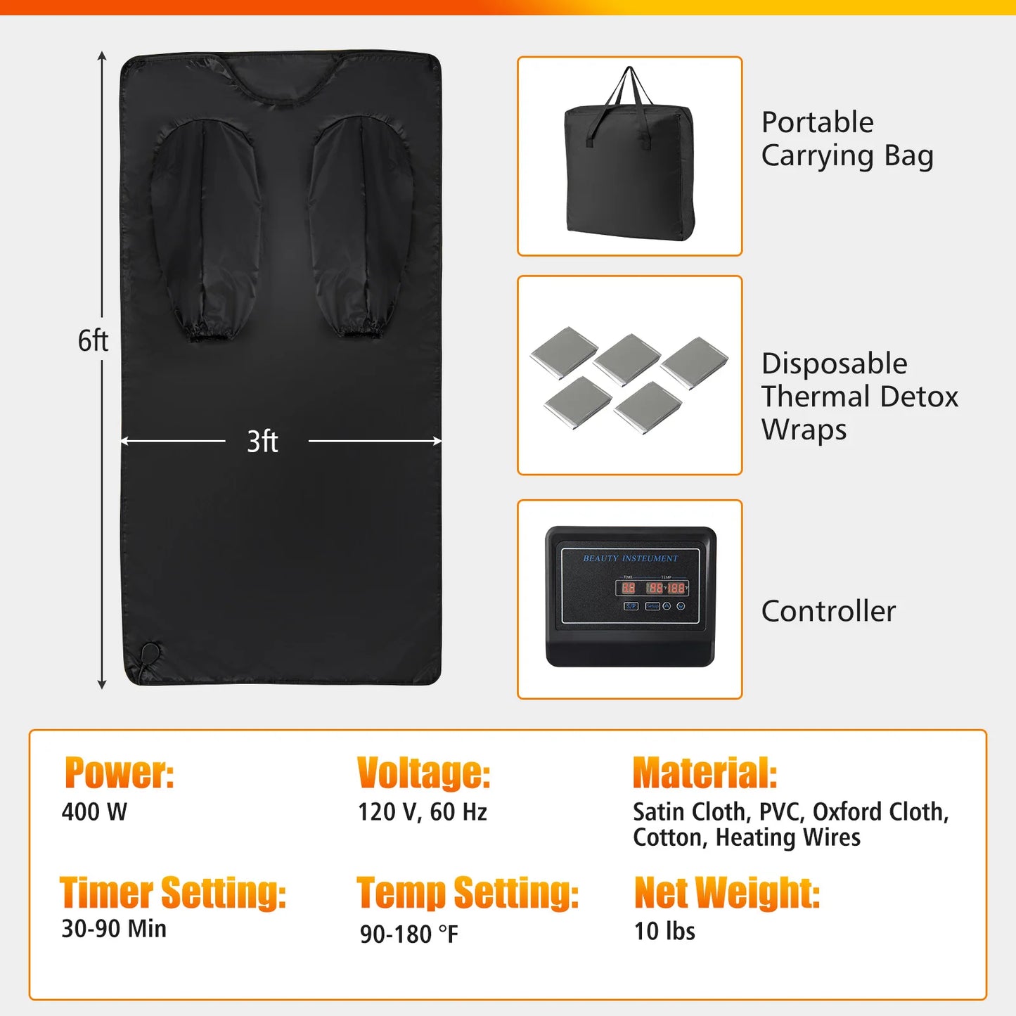 LIFEZEALCN Infrared Sauna Blanket With Sleeves 90-180 F Temperature