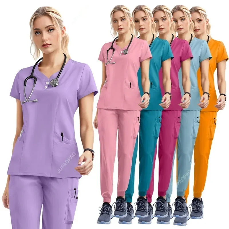 JUPAOPAOCN Nurse Scrubs Set Medical Uniform Women Jogger