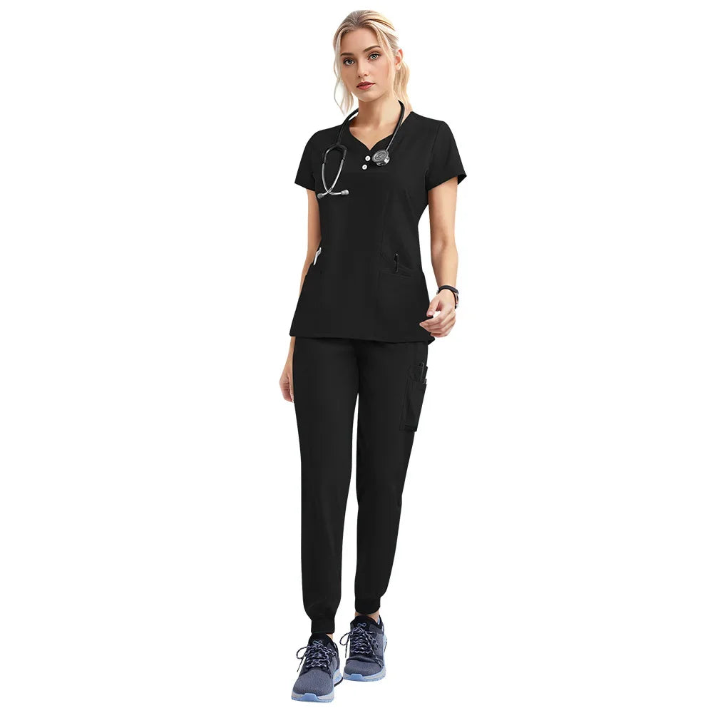 JUPAOPAOCN Nurse Scrubs Set Medical Uniform Women Jogger