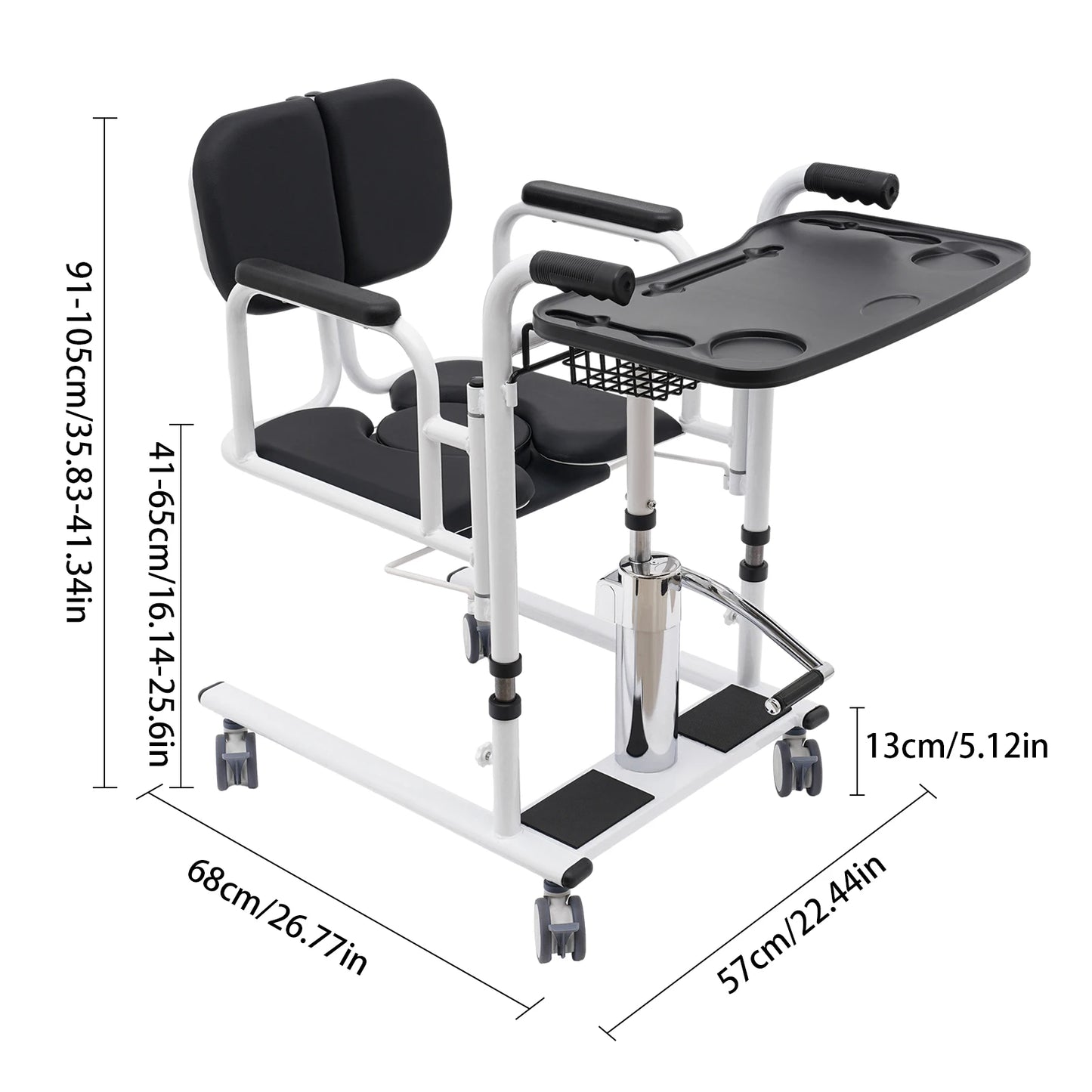 Hign-concerned Patient Lift Transfer Chair 150kg Capacity With Adjustable Height
