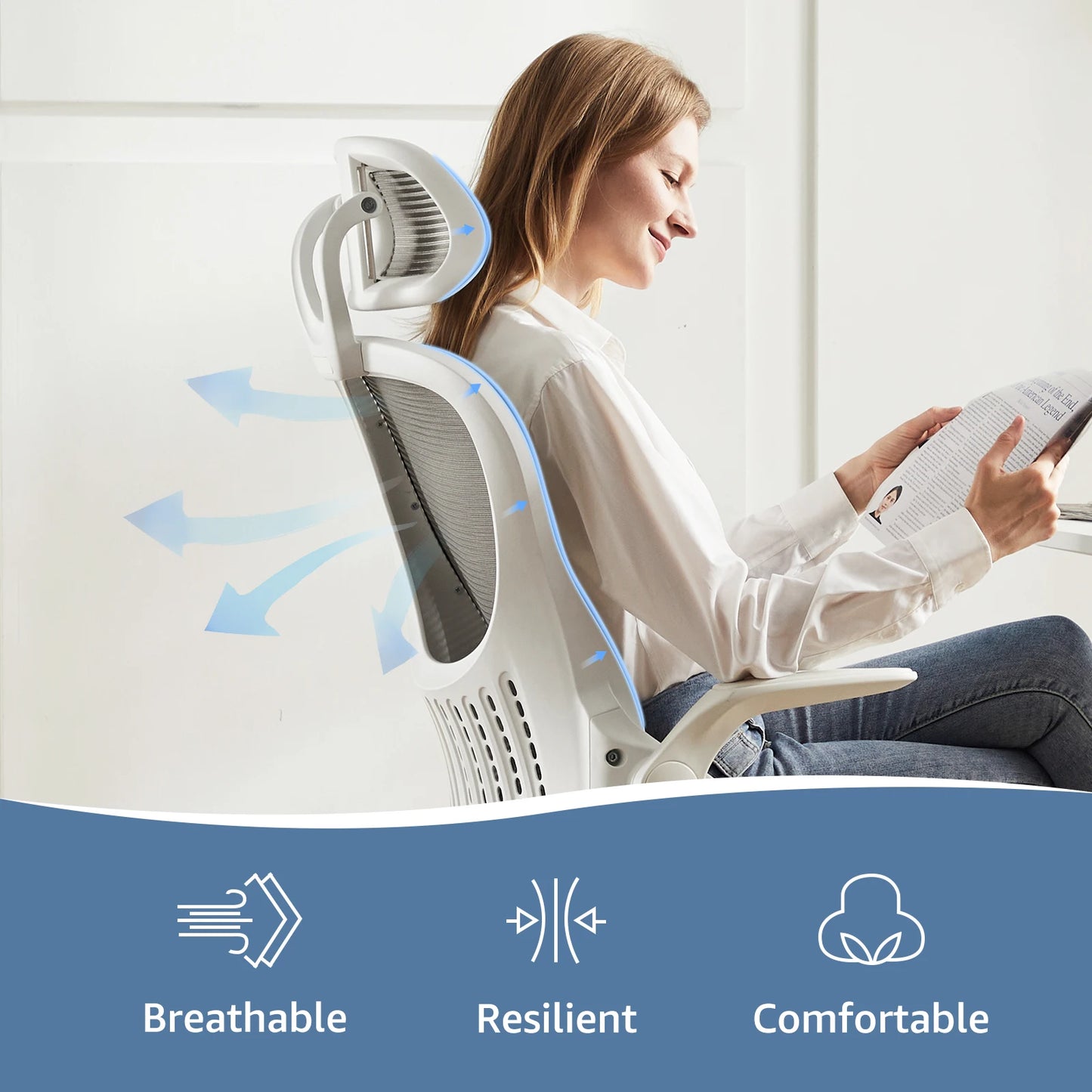 JHK Mesh Ergonomic Office Chair With Flip Up Arms Headrest