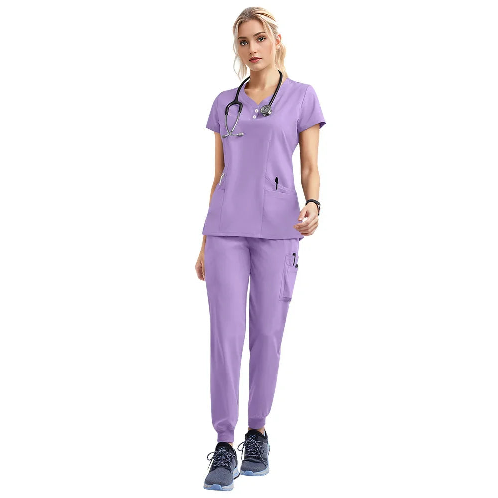 JUPAOPAOCN Nurse Scrubs Set Medical Uniform Women Jogger