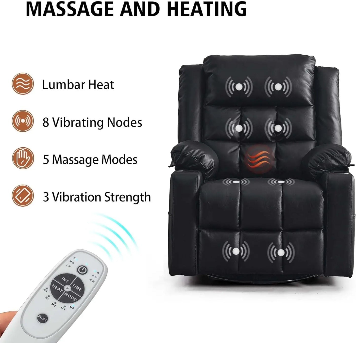 XMSJ Swivel Rocker Recliner Chair With Massage And USB Ports