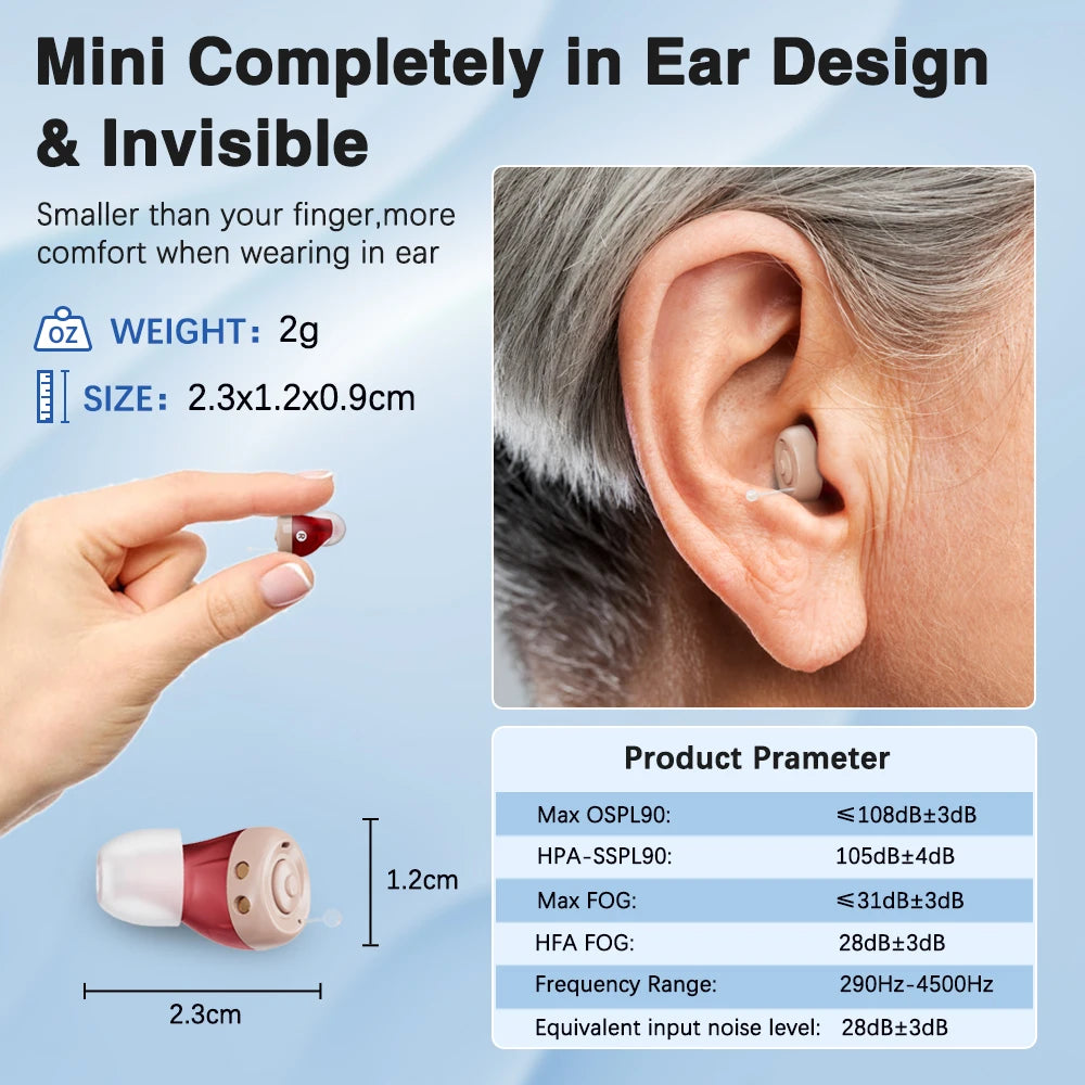 JINGHAO 1 Pair Mini Hearing Aids Rechargable In Ear Hearing Amplifier Sound Enhancer Fashion Design
