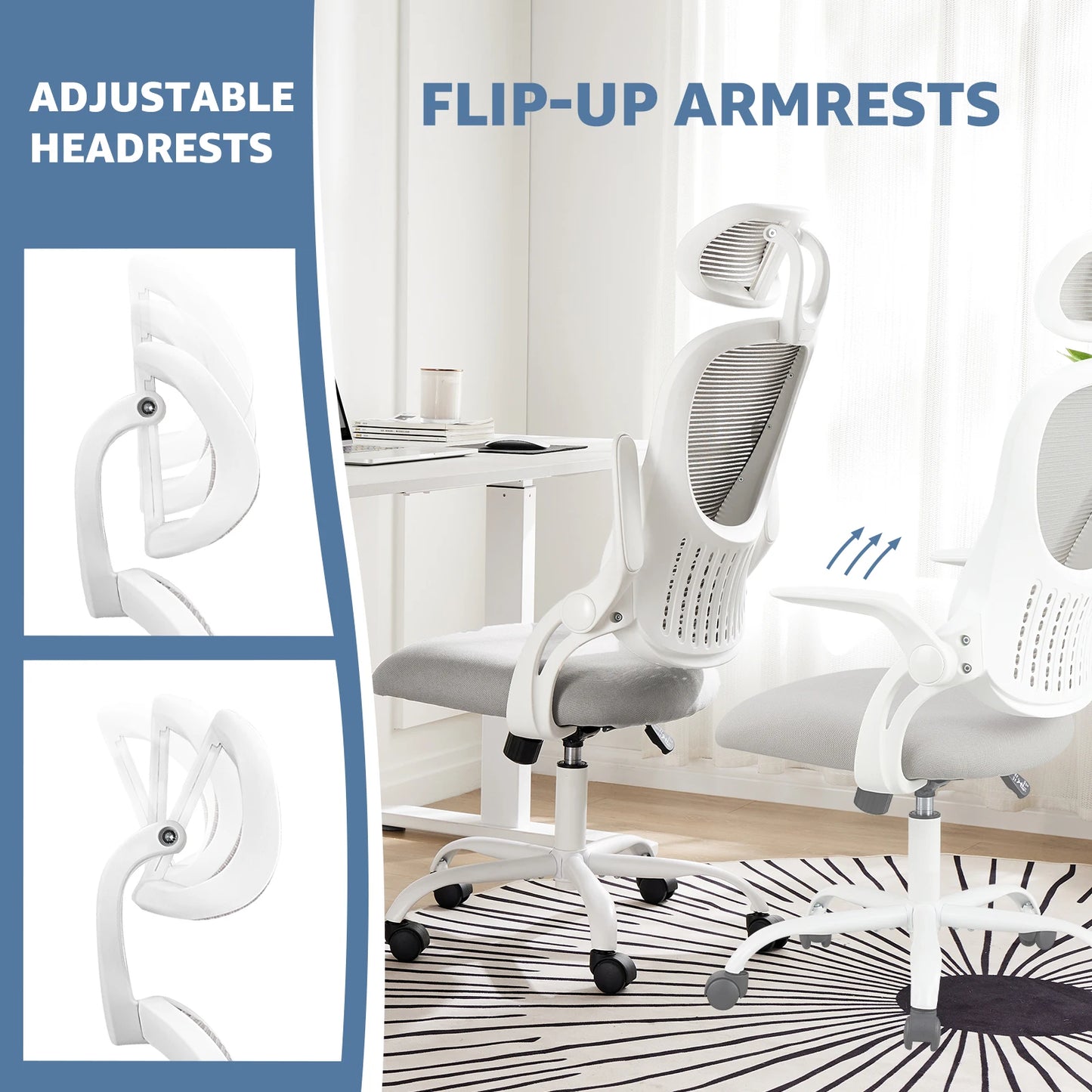 JHK Mesh Ergonomic Office Chair Flip Up Arms Lumbar