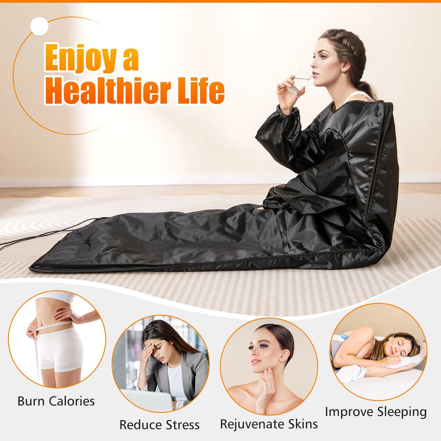 LIFEZEALCN Infrared Sauna Blanket With Sleeves 90-180 F Temperature