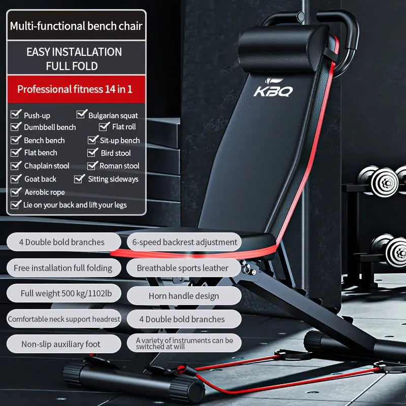 KBQHign Multifunction Folding Fitness Bench With Adjustable Roman Chair