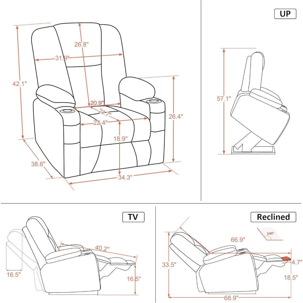 DAFIFY Power Lift Recliner Chair USB Ports Cup Holders