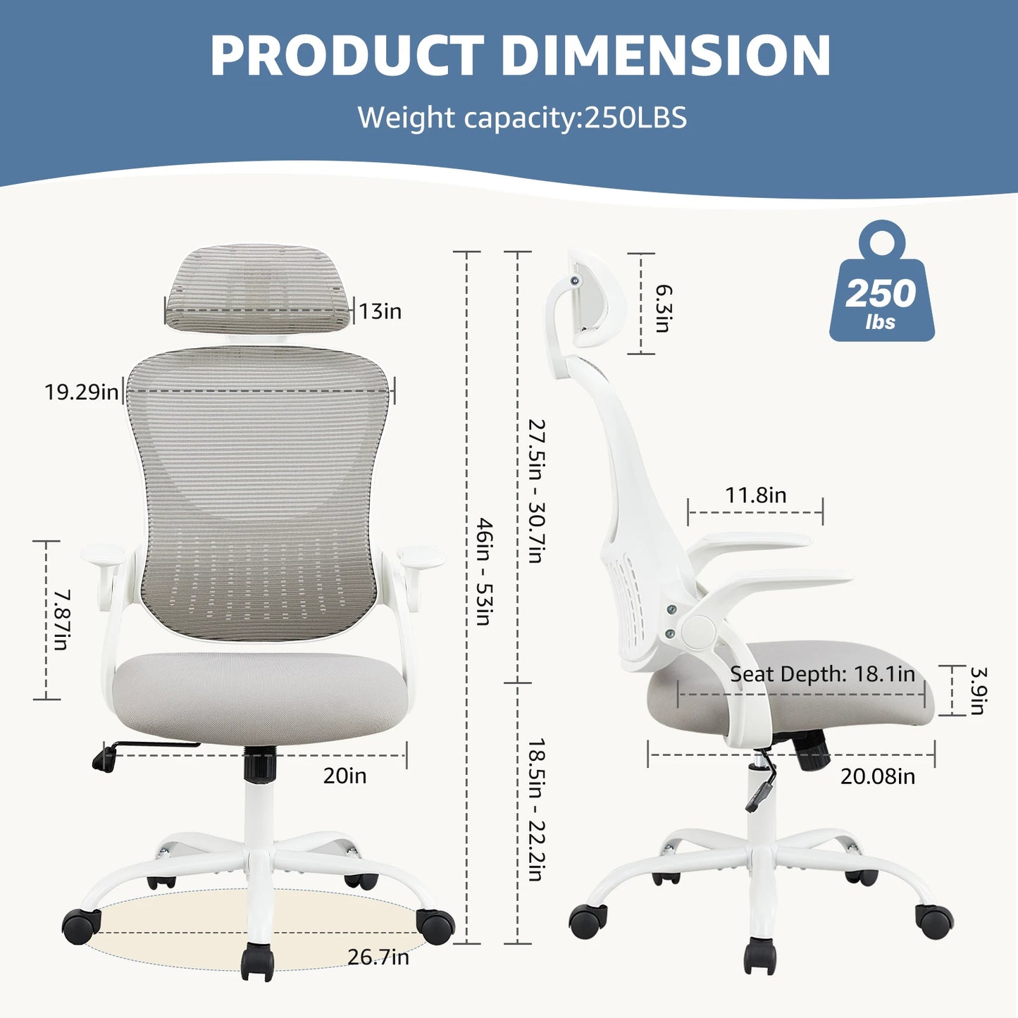 JHK Mesh Ergonomic Office Chair With Flip Up Arm Adjustable