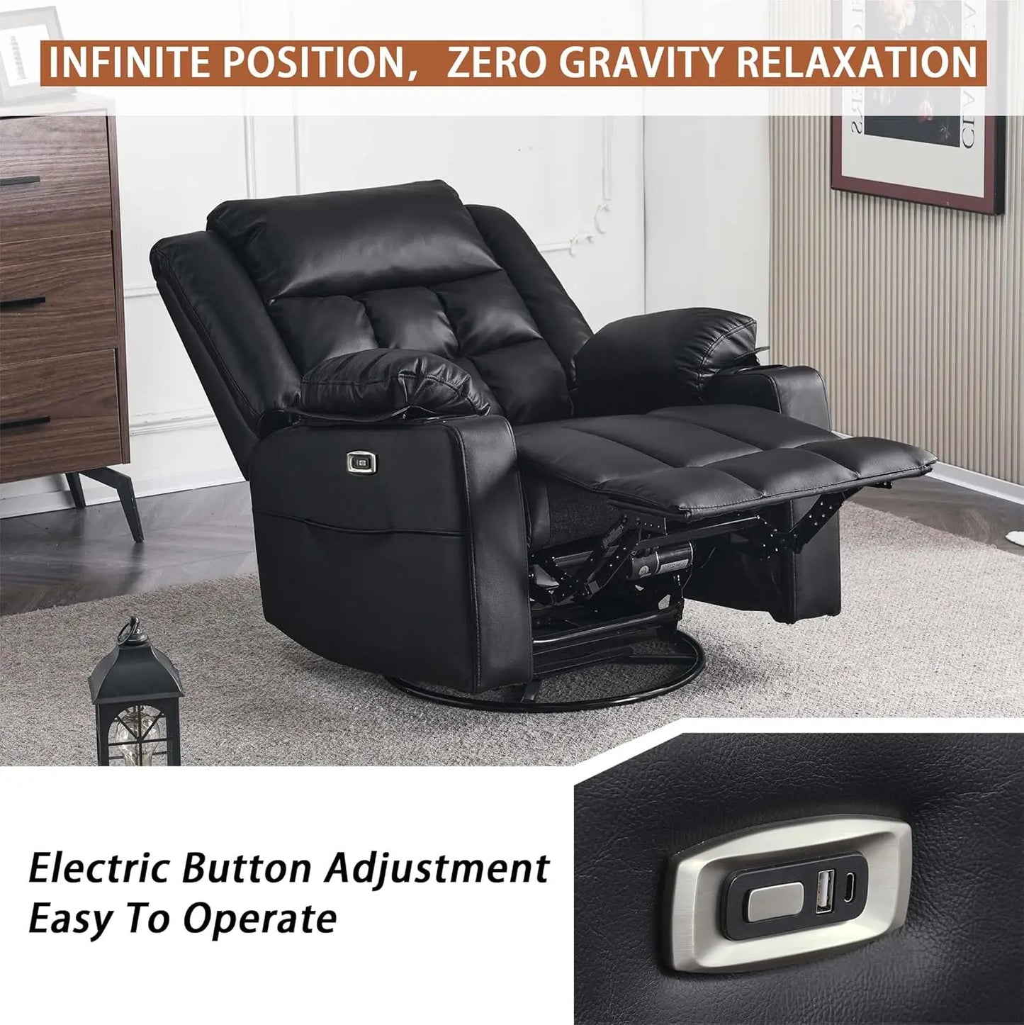 XMSJ Swivel Rocker Recliner Chair With Massage And USB Ports