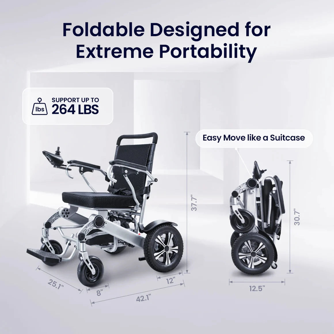 MAIDESITE Electric Wheelchair Foldable Portable for Adults