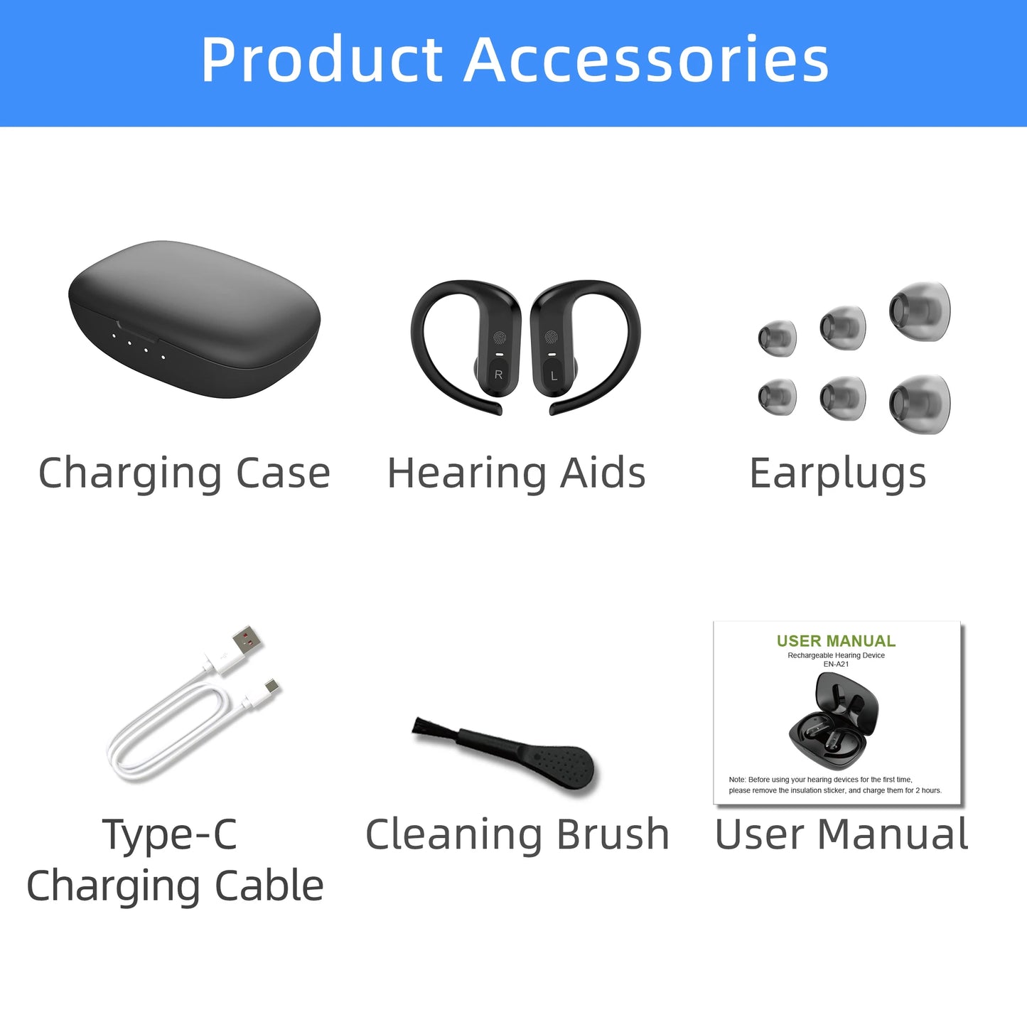A21 Wireless BTE Hearing Aids Rechargeable For Deaf