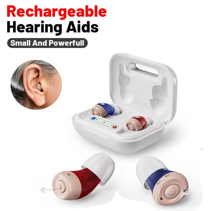 JINGHAO 1 Pair Mini Hearing Aids Rechargable In Ear Hearing Amplifier Sound Enhancer Fashion Design