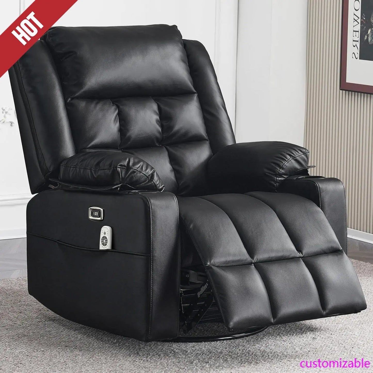 XMSJ Swivel Rocker Recliner Chair With Massage And USB Ports