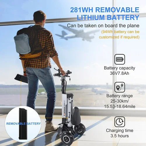 Hign Concerned Foldable 3 Wheel Electric Scooter With Seat