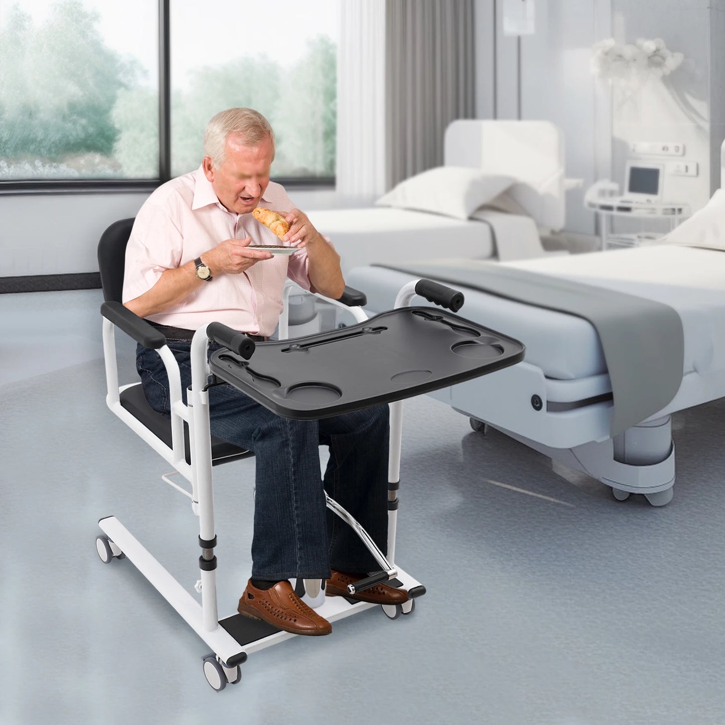 Hign-concerned Patient Lift Transfer Chair 150kg Capacity With Adjustable Height