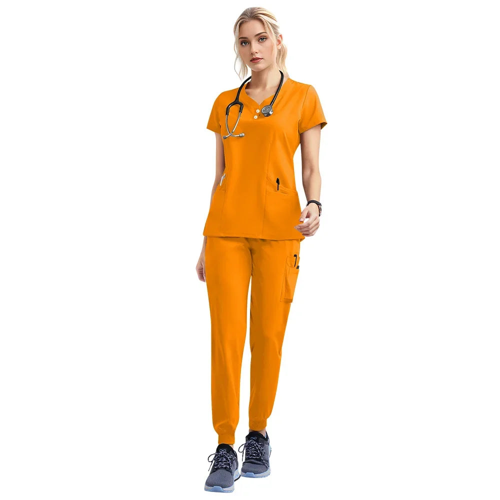 JUPAOPAOCN Nurse Scrubs Set Medical Uniform Women Jogger