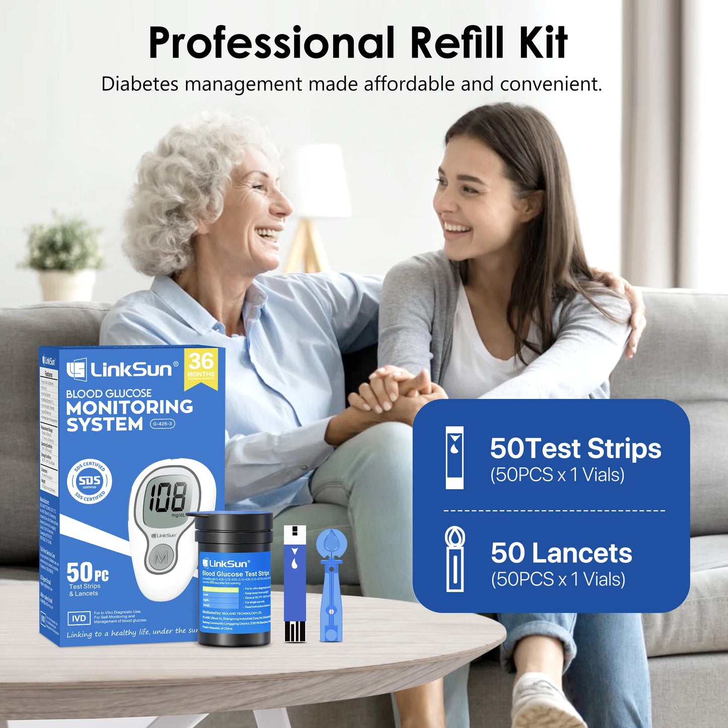 Linksun G425 Glucometer Blood Glucose Monitor Complete Kit