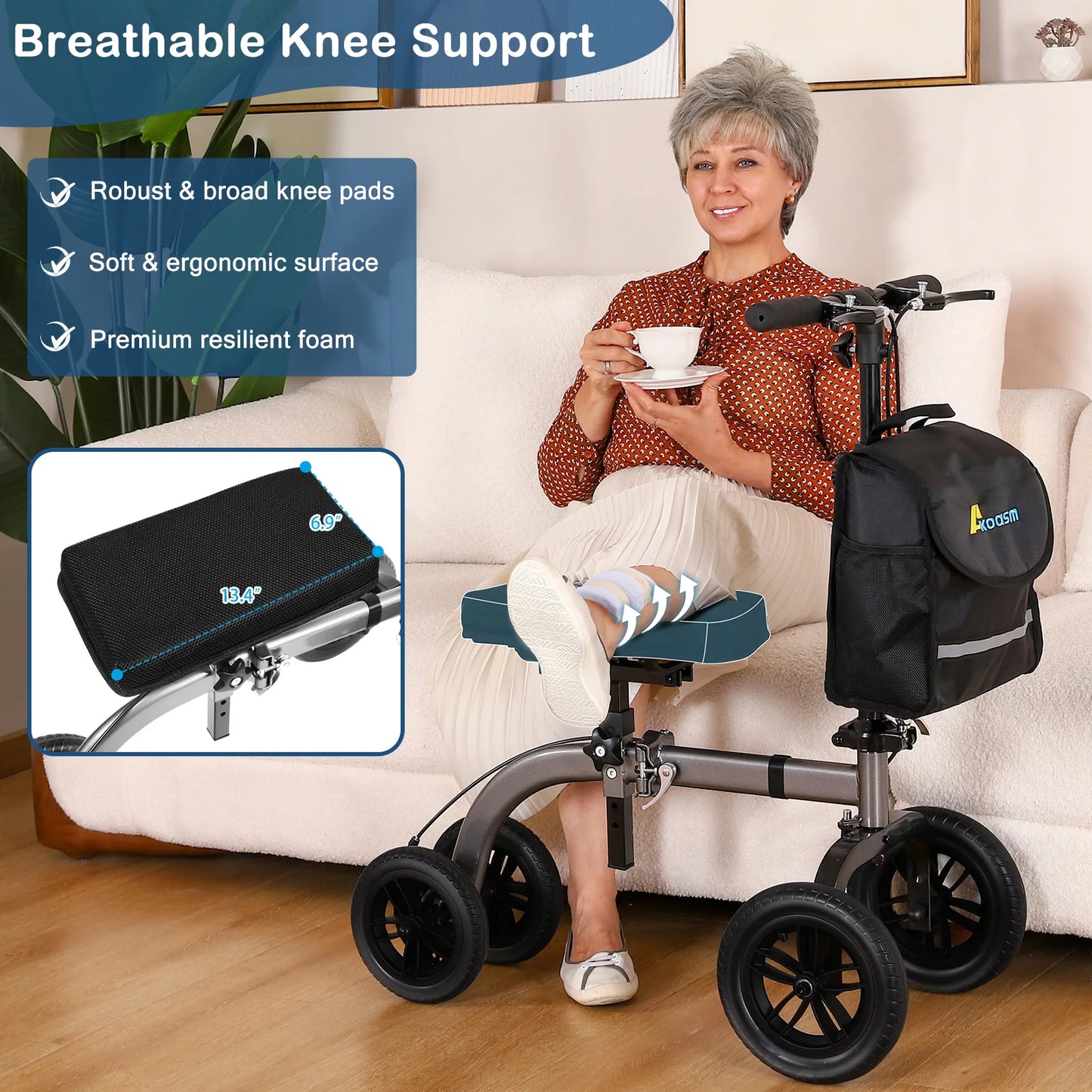 Origin Adult Collapsible Knee Scooter Basket Dual Brakes