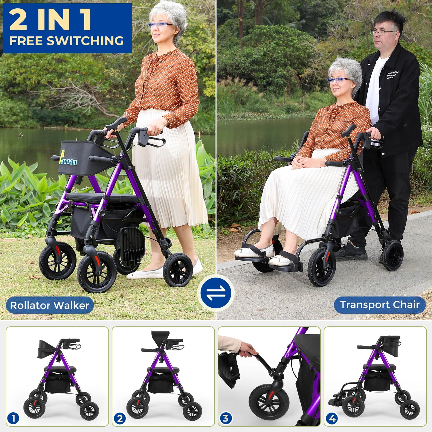 Origin Lightweight 2 In 1 Rolling Walker Wheelchair Combo