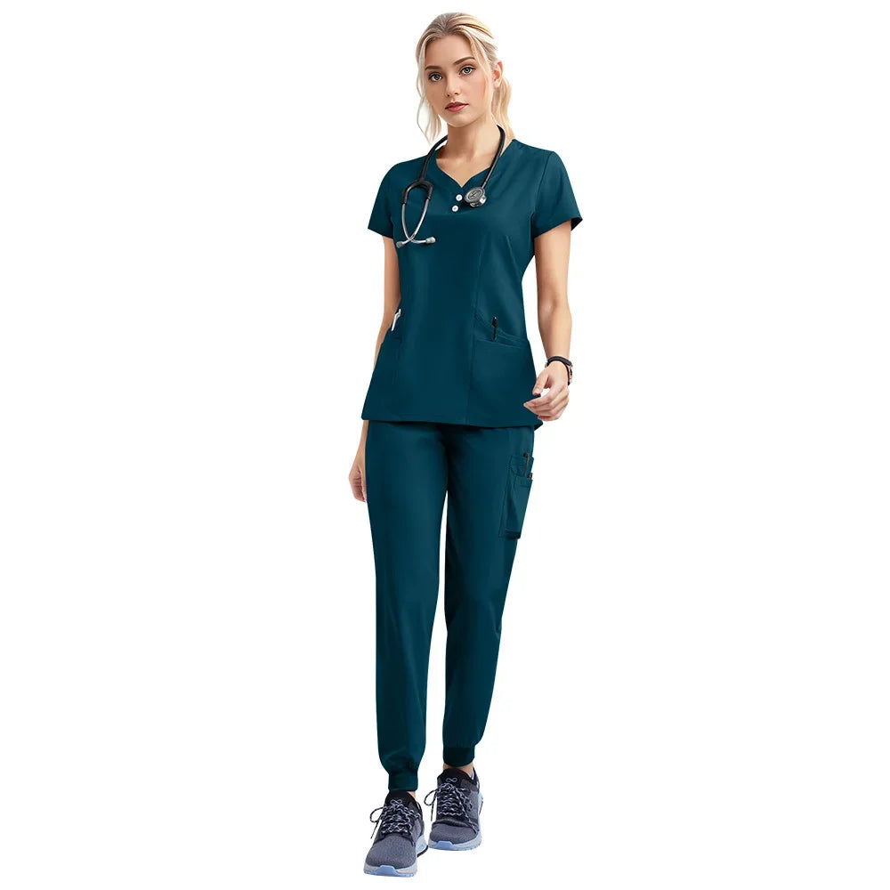 JUPAOPAOCN Nurse Scrubs Set Medical Uniform Women Jogger