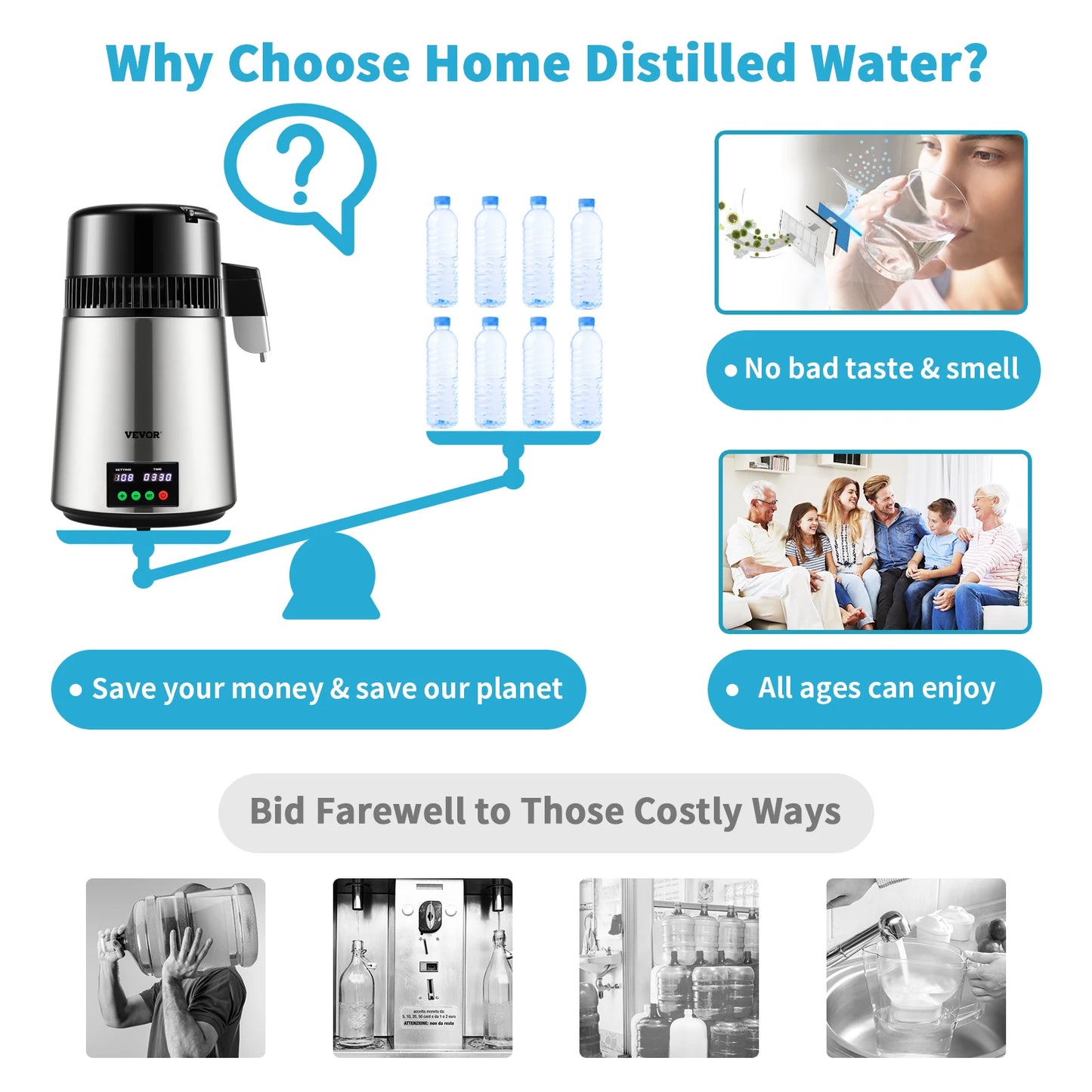 SucceBuy Water Distiller Purifier With Touch Screen Control