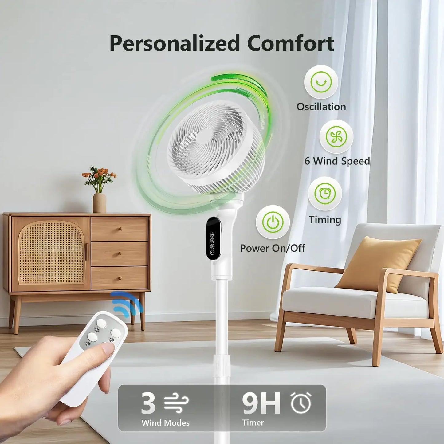 Electric Pedestal Fan 6 Speed Quiet Oscillating Remote