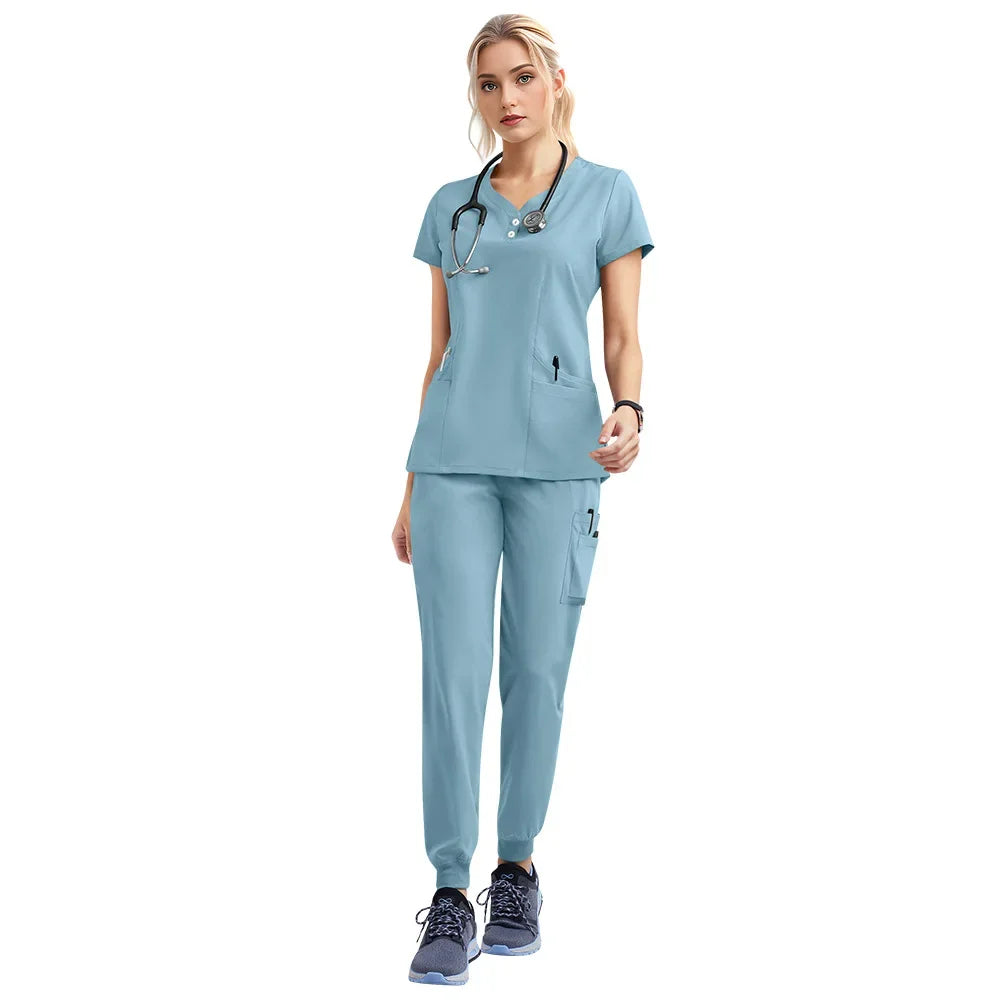 JUPAOPAOCN Nurse Scrubs Set Medical Uniform Women Jogger