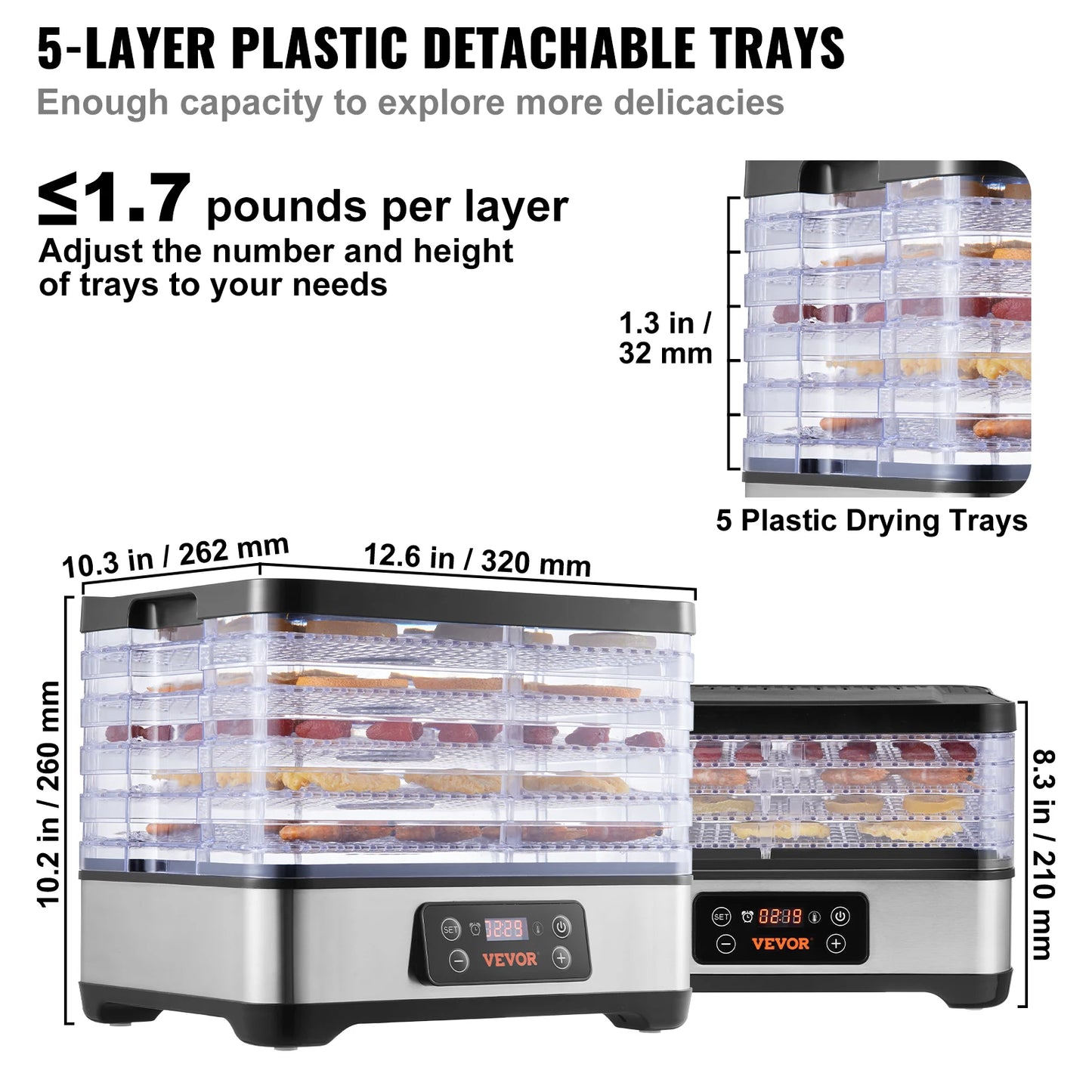 Vevor Electric Food Dehydrator With Digital Timer And Temp