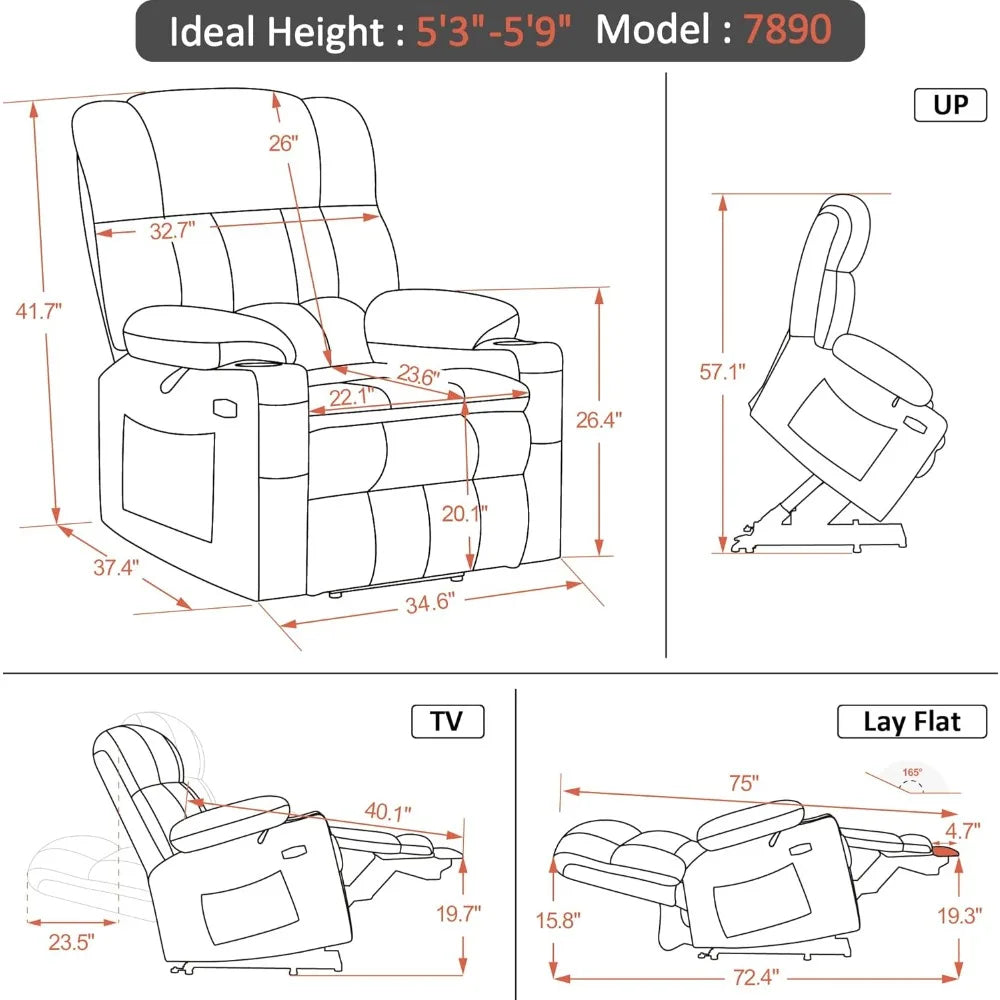 Dual Motor Power Lift Recliner Chair With Massage And Heat
