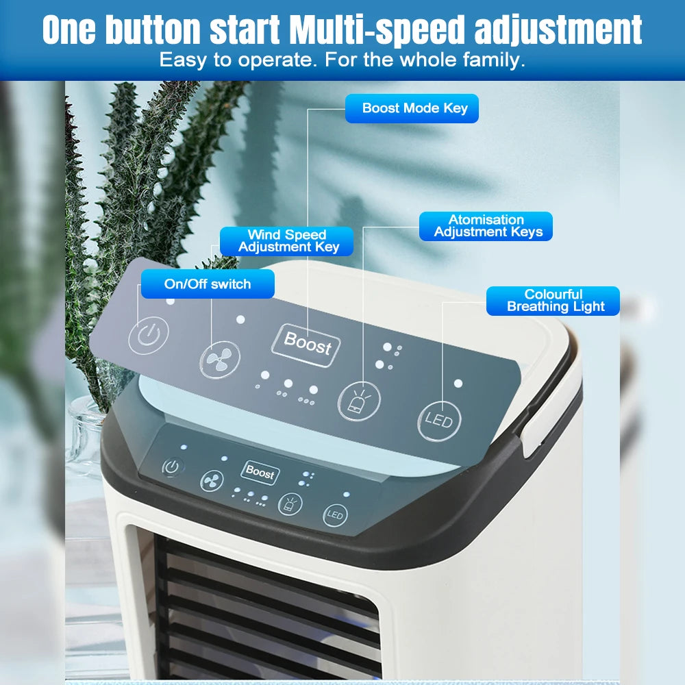Moowarlt Portable Air Cooler Fan With Spray And LED