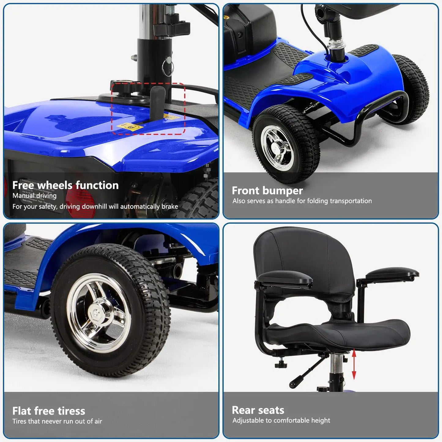 Hign Concerned Collapsible 4 Wheel Mobility Scooter Lights