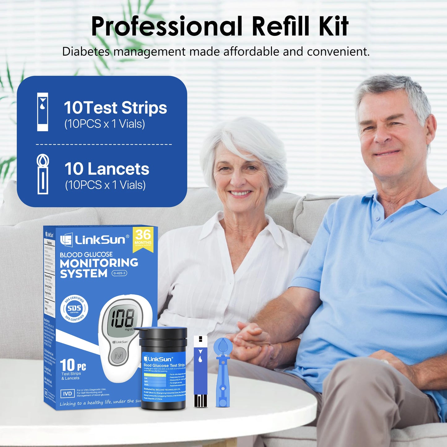 Linksun G425 Glucometer Blood Glucose Monitor Complete Kit