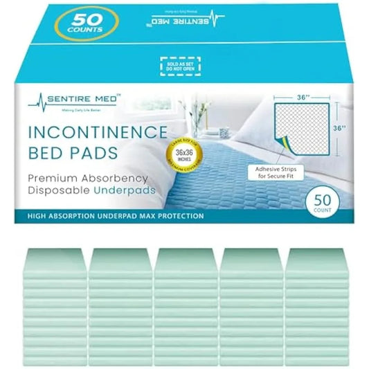 50 Pack Premium Extra Large Super Max 125 Gram Absorbent Bed Pads for Incontinence. Disposable 36 x 36 inches size Incontinence