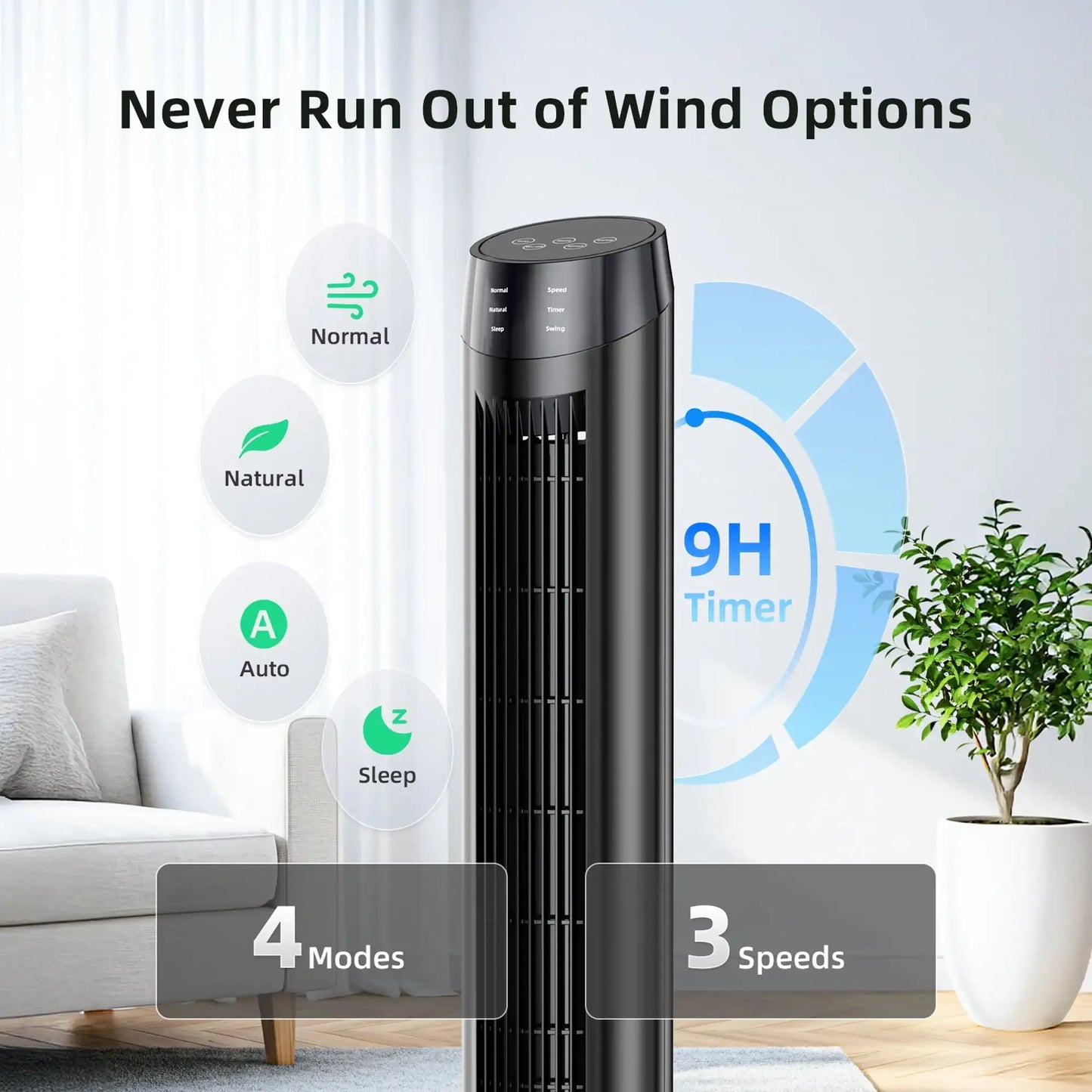 SZRSTH Tower Fan Oscillating Standing Floor Fan 3 Speeds