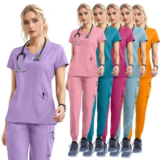 JUPAOPAOCN Nurse Scrubs Set Medical Uniform Women Jogger
