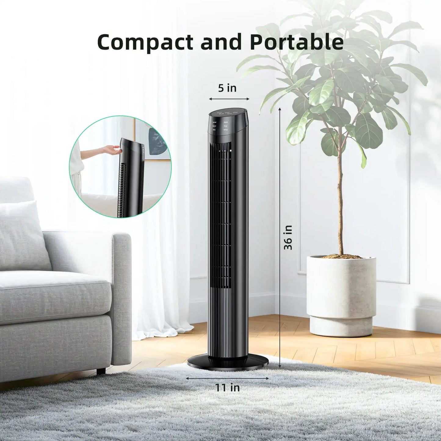 SZRSTH Oscillating Tower Fan With 3 Speeds And Timer